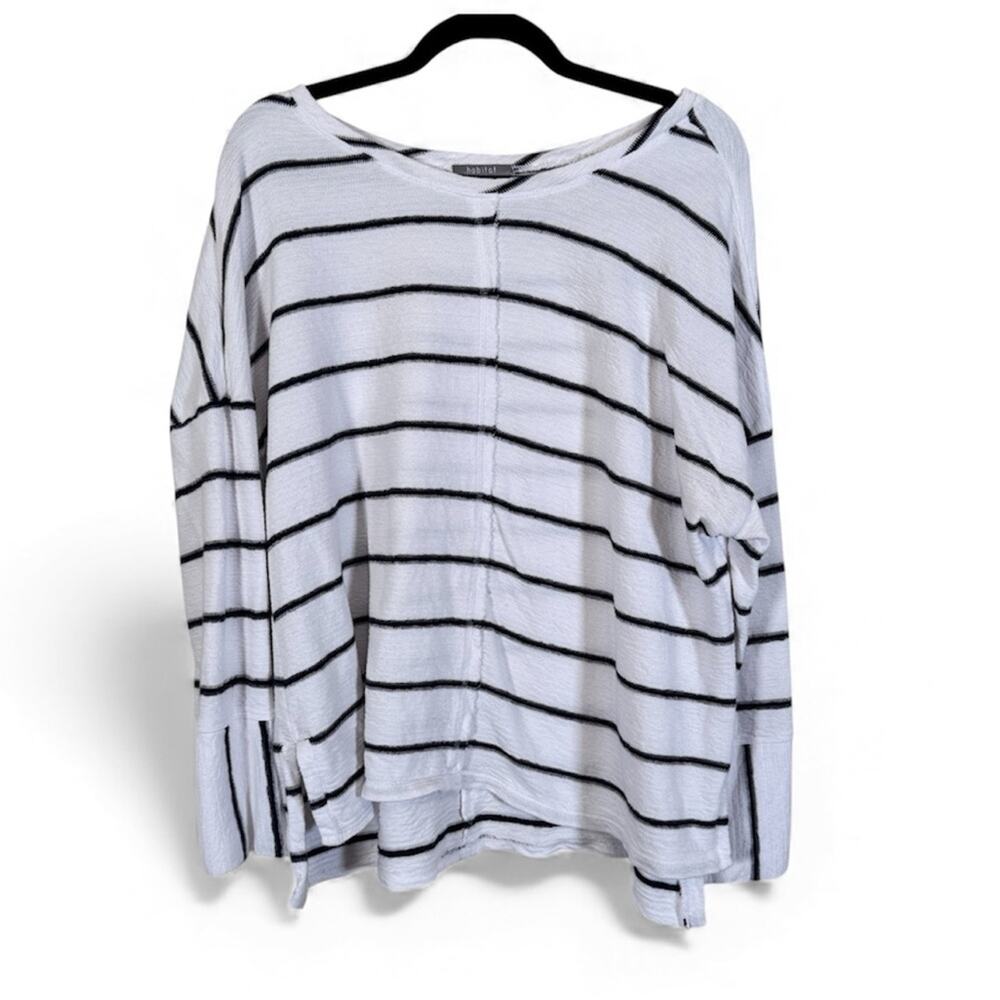 Habitat White Black Striped Cotton Slouchy Blouse Womens S Lagenlook Oversized
